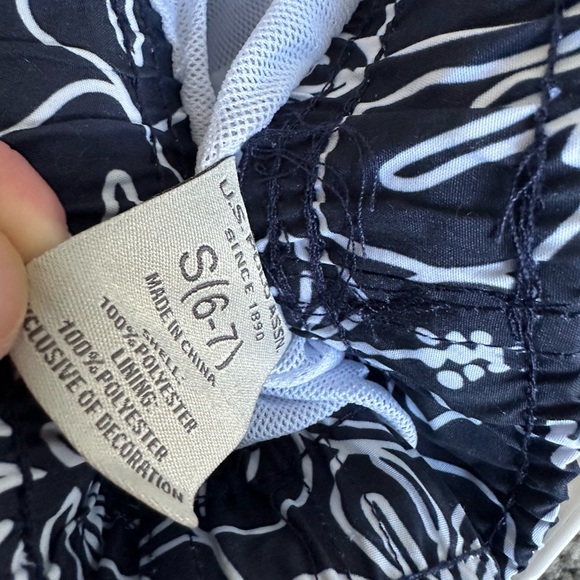New US Polo Assn Boys Tropical Hibiscus Swim Trunks Size Small (6/7) Navy White - Picture 8 of 11